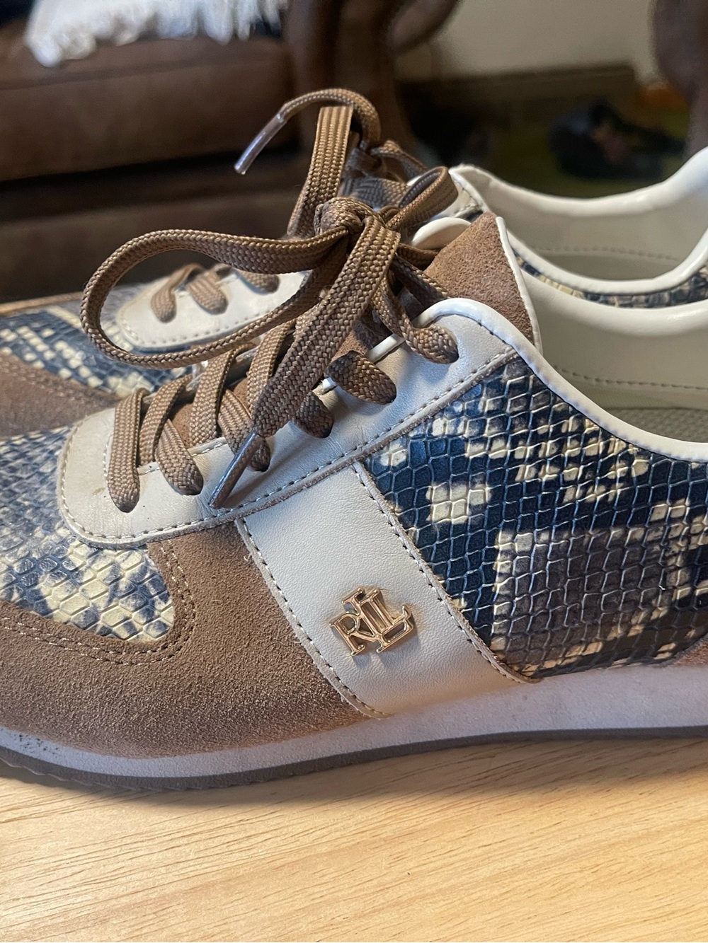 Lauren Ralph Lauren Care Patchwork Sneaker Brown Size 6.5B